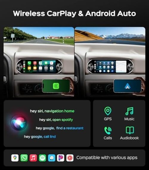 6.86" Single Din Touchscreen Car Radio Wireless CarPlay/Wired Android Auto,