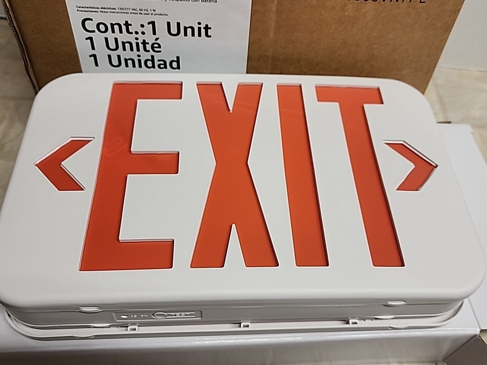 2PK Amazon Basics LED Emergency Exit Sign, Double Face Exit with Battery Backup