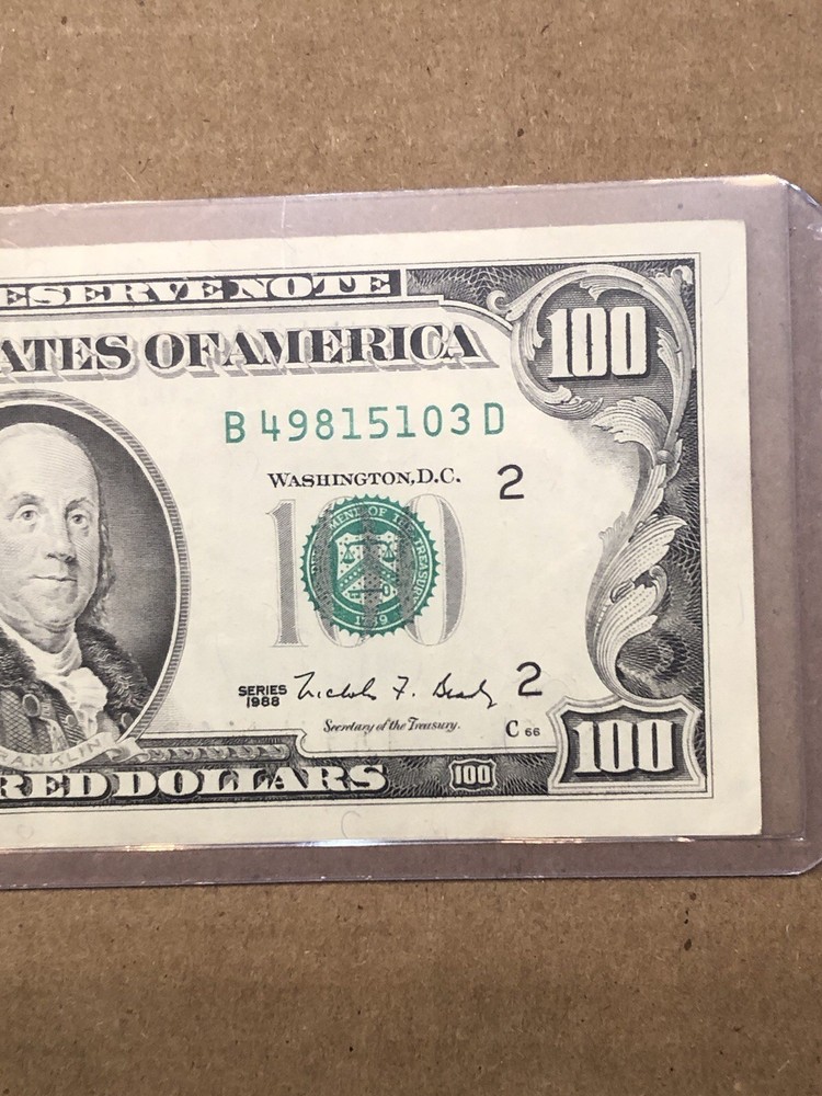 Older 1988 $100 Dollar Offset print Error circulatedNote