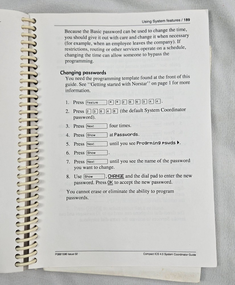 Nortel Norstar Compact ICS 4.0 System Coordinator Guide User Manual Spiralbound