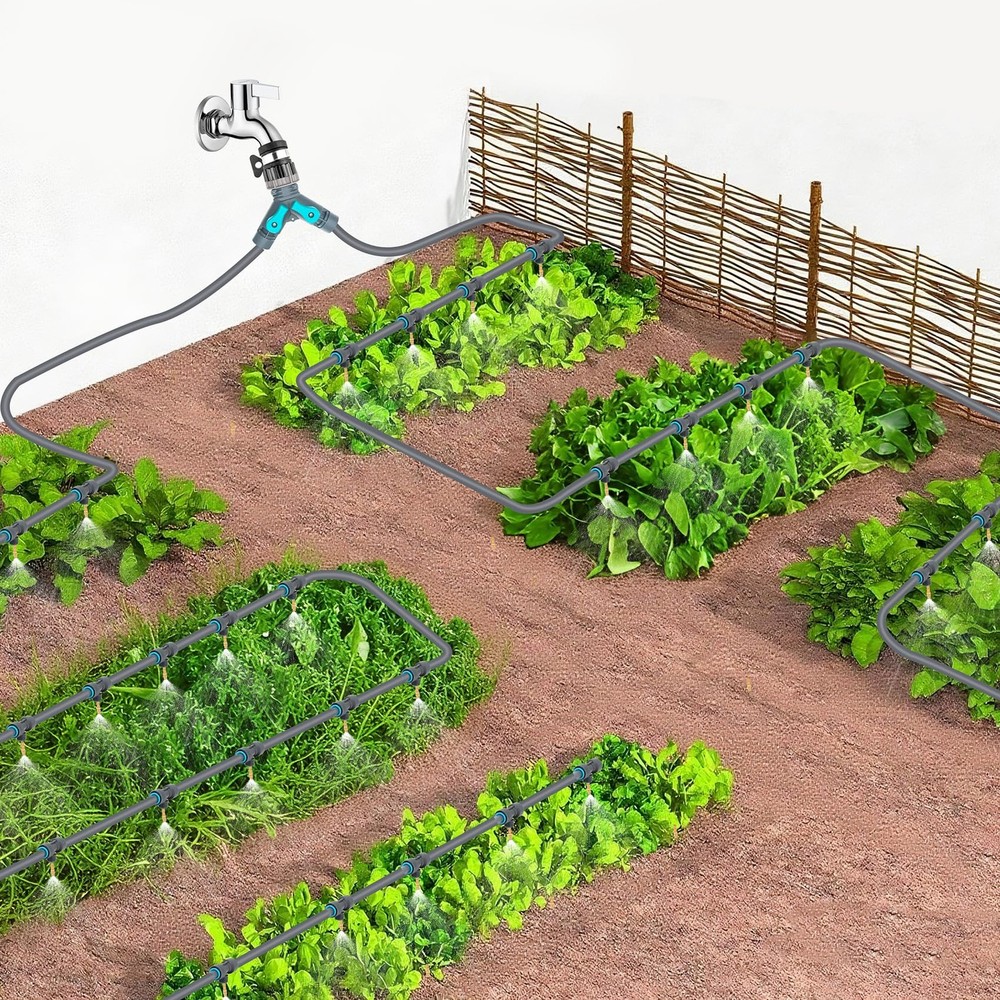 27pcs Drip Irrigation System Kit with Quick Connect Fittings, Adjustable Nozz...