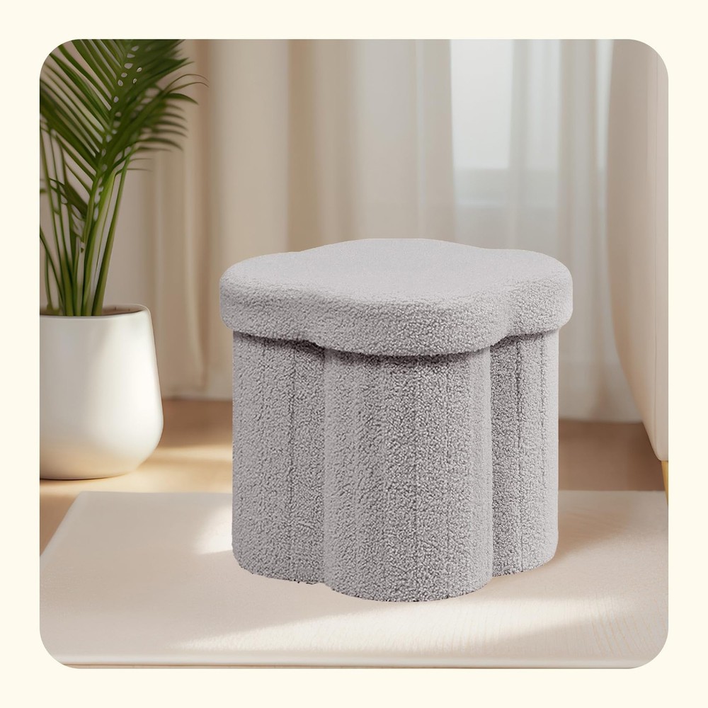 Floral Storage Ottoman Cube Boucle Footrest Stool with Lid, Multi-Functional ...