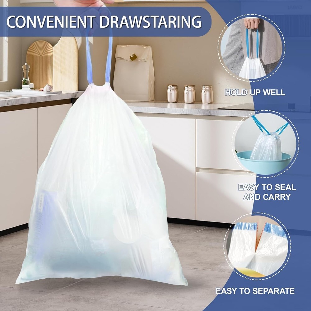 120 Count Heavy-Duty 15 Gallon Drawstring Garbage Bags for Yard & Kitchen