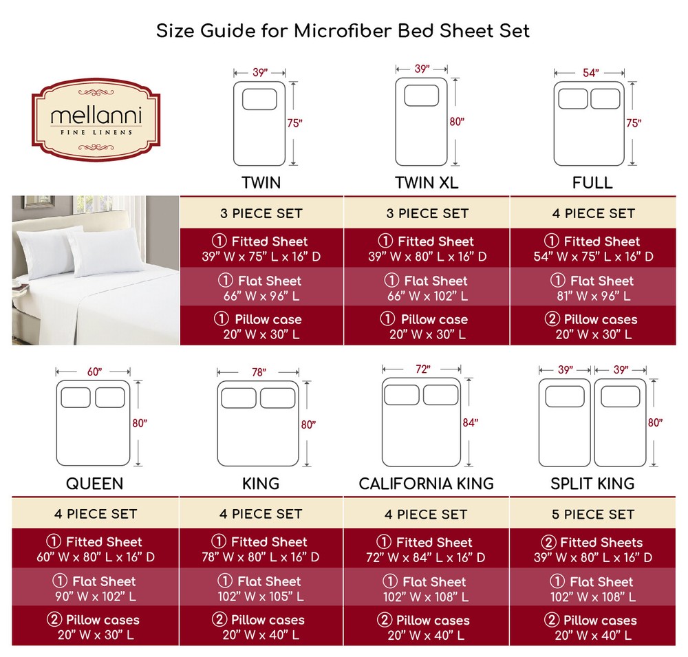Mellanni 4-Piece Bed Sheet Set- Deep Pocket, Wrinkle, Stain Resistant Microfiber