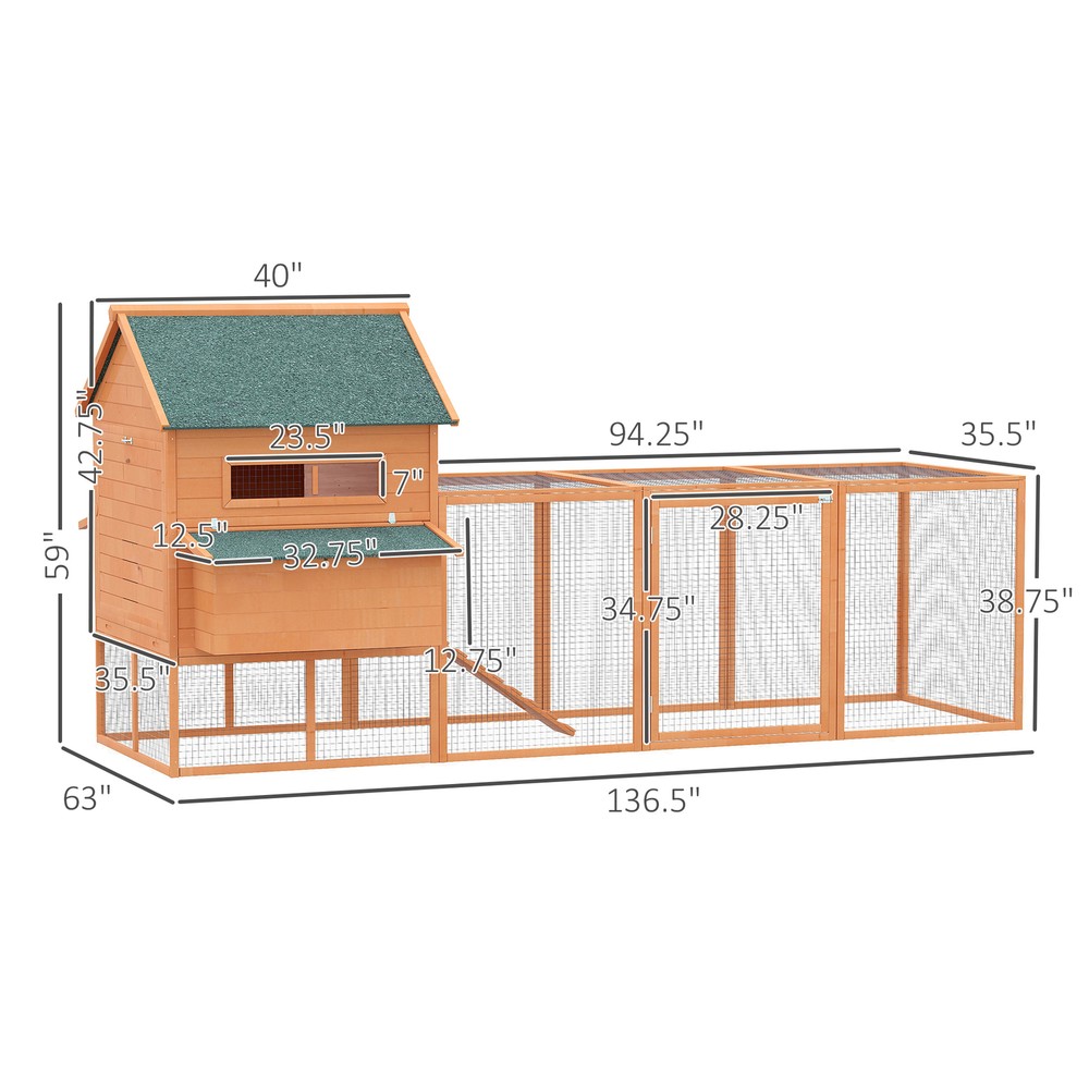 Solid Fir Wooden Backyard Chicken Coop Hen House with Attached Nesting Cube