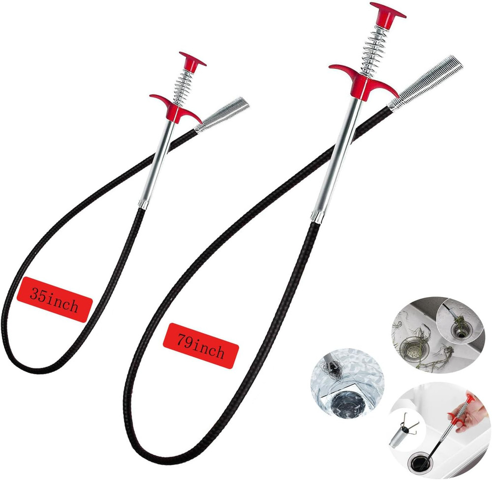 2-Pack Drain Snake & Clog Remover Tool (35'' & 79'') - Gutter Cleaning Tools Fle