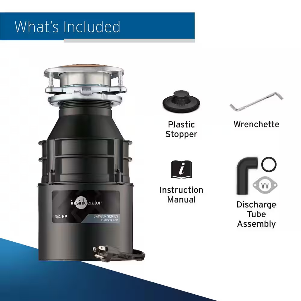 Badger 700, 3/4 HP Continuous Feed Kitchen Garbage Disposal with Dishwasher Conn