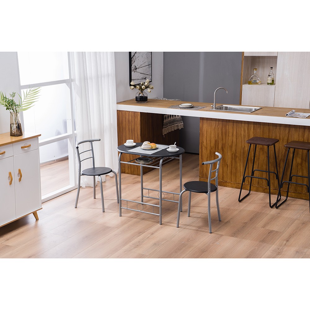 PVC Breakfast Table (One Table and Two Chairs) Black