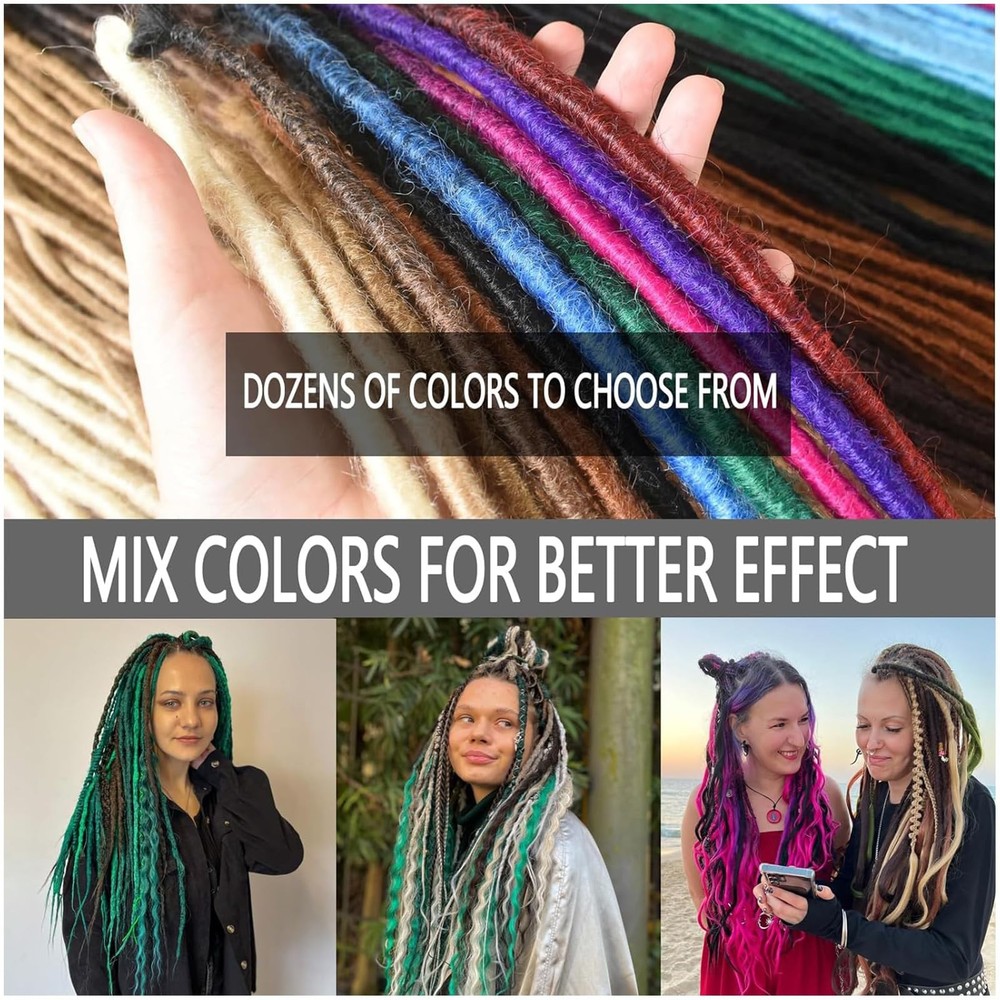 22 Inch Wool Double Ended Dreadlock Extensions,15 22 Inch, Mixed Brown