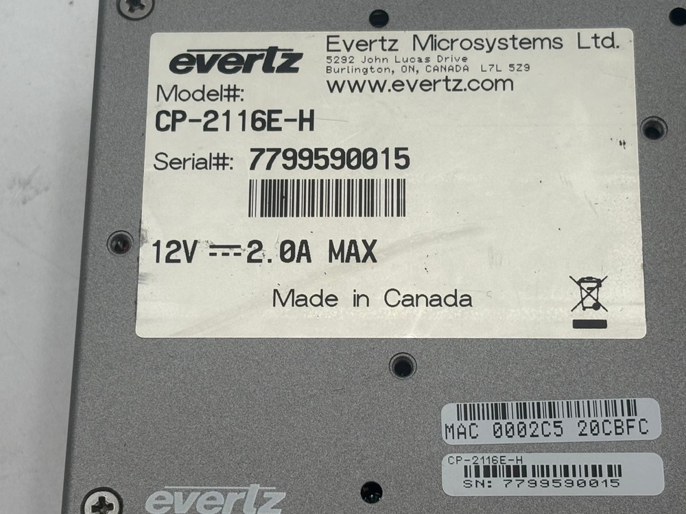 Evertz CP-2116E-H System Control Panel One Touchscreen 16 LCD Buttons