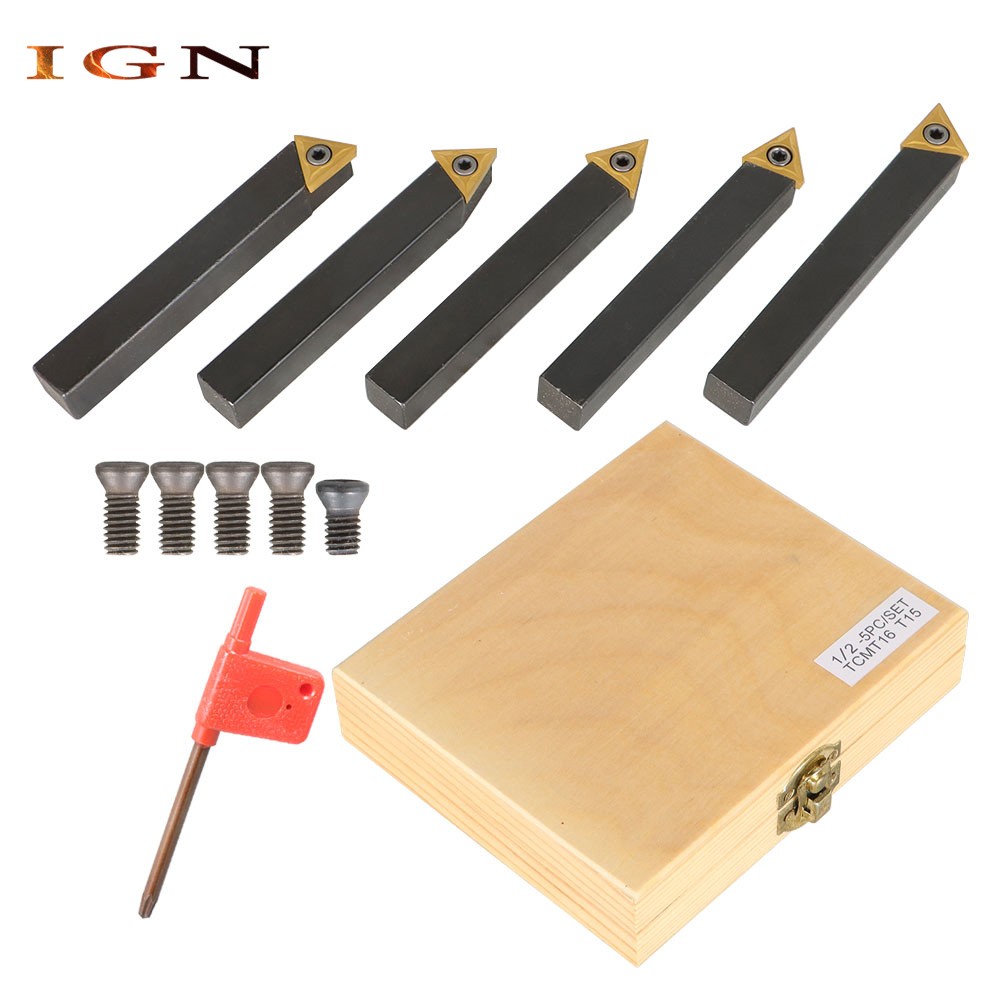 1/2" Carbide Indexable Turning Tool Lathe Tool Bit With Carbide Inserts 5 Pcs