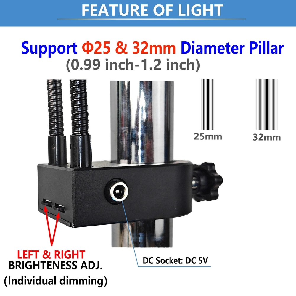 Microscope Light Source Dual Gooseneck Spotlight 3W 6500K for Lab, Industrial...