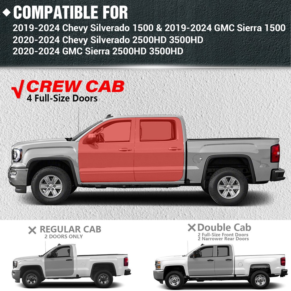 Running Boards for 2019-2024 Chevy Silverado 1500 Crew Cab Drop Side Step Bars