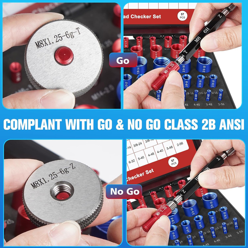 57Pcs Thread Checker, Nut and Bolt Thread Checker 33 Standard and 24 Metric Set,