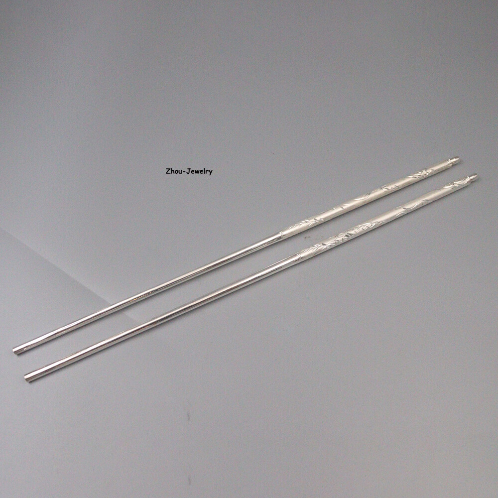 Solid S999 Fine Silver 999 Dragon Pattern Chopsticks Dinnerware 50-51g 8.26in L