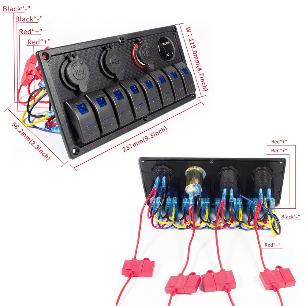 Marine Boat Rocker Switch Panel,Waterproof 8 Gang Toggle Switch Panel with Du...