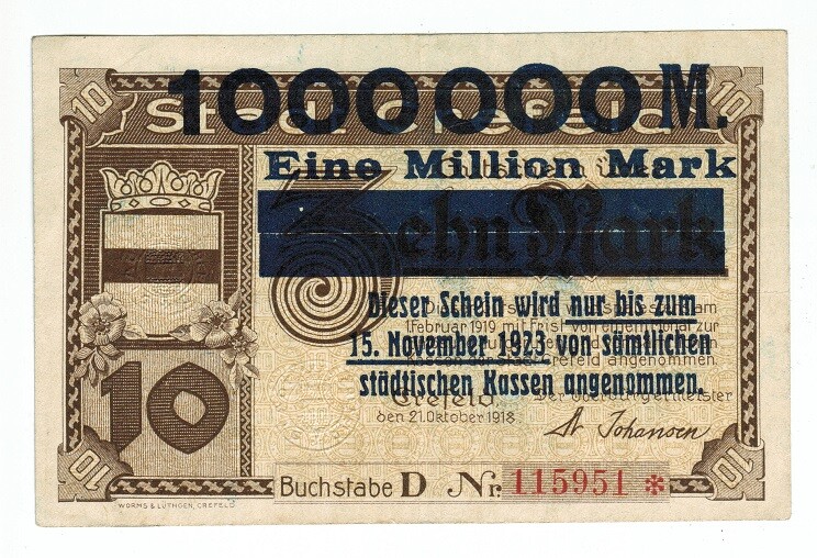 GERMANY BANKNOTE 1 MILLION MARK CREFELD 1923