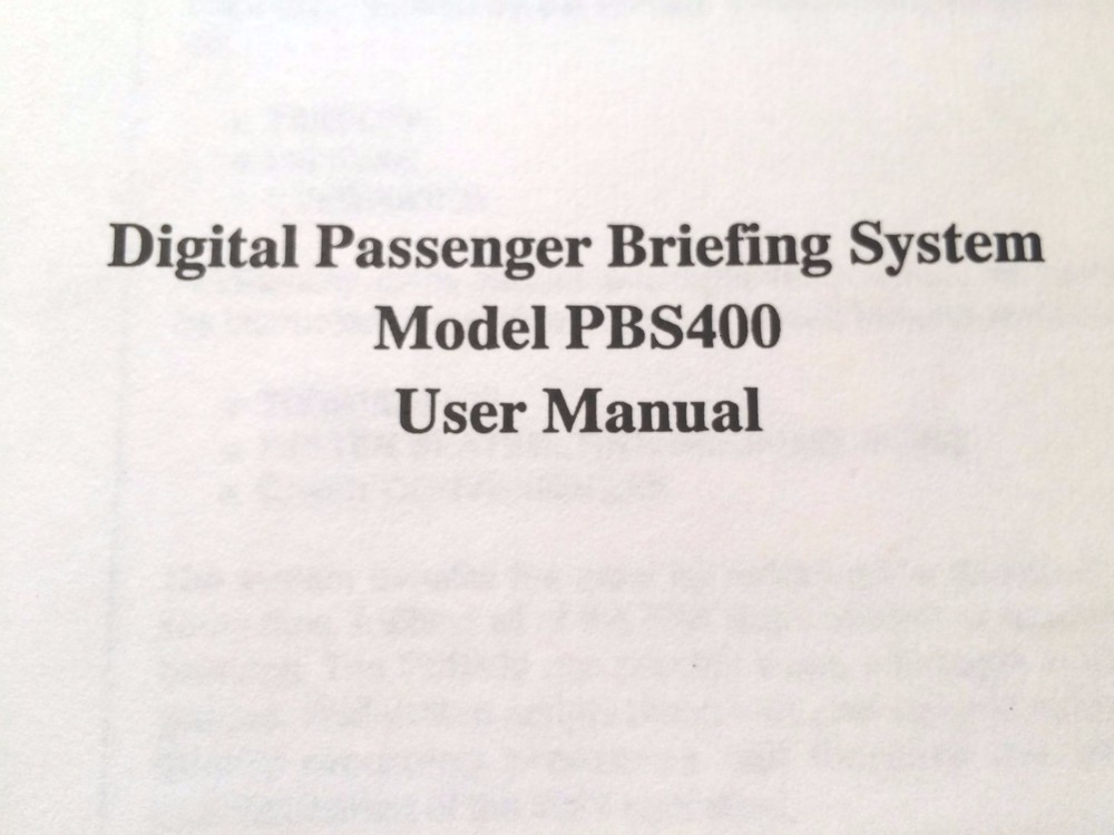 Head's Up Technologies PBS400 Digital Passenger Briefing User Manual
