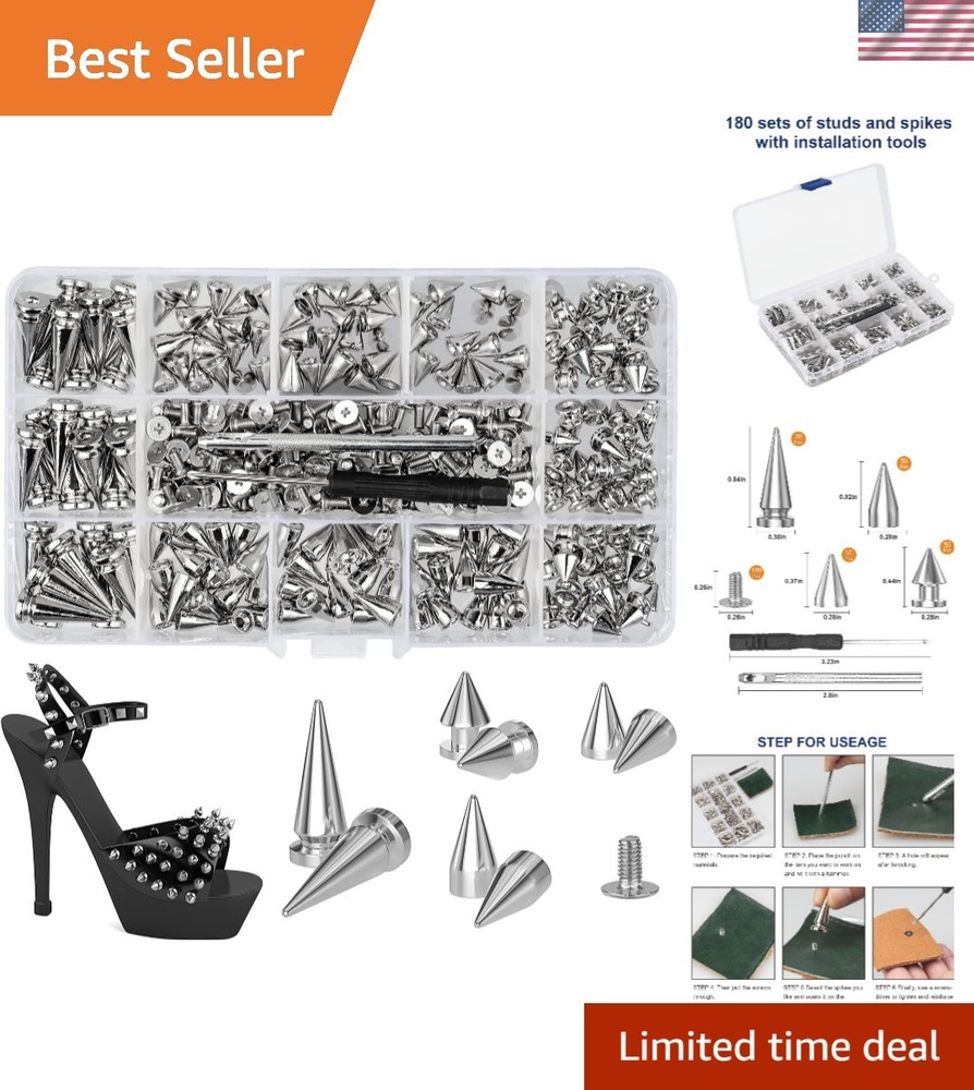 Versatile 360 Pcs Punk Style Spikes and Studs Kit for Ultimate DIY Projects