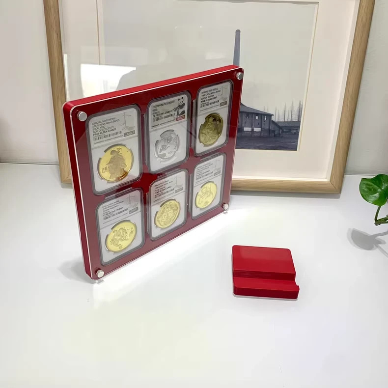 6 Grids Colored Desktop Display Frame Protective Case For NGC/PCGS Holder