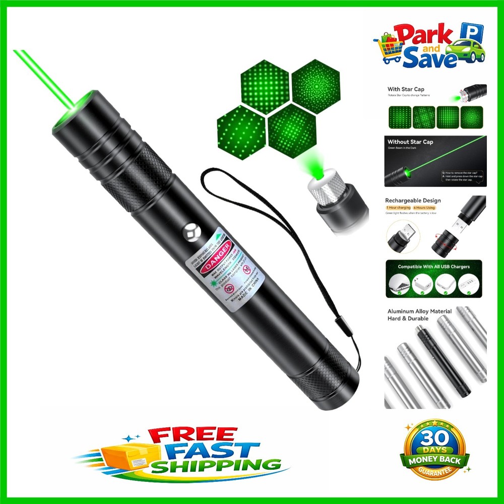 Durable Rechargeable Green Laser Pointer - Long Distance & Starlight Patterns