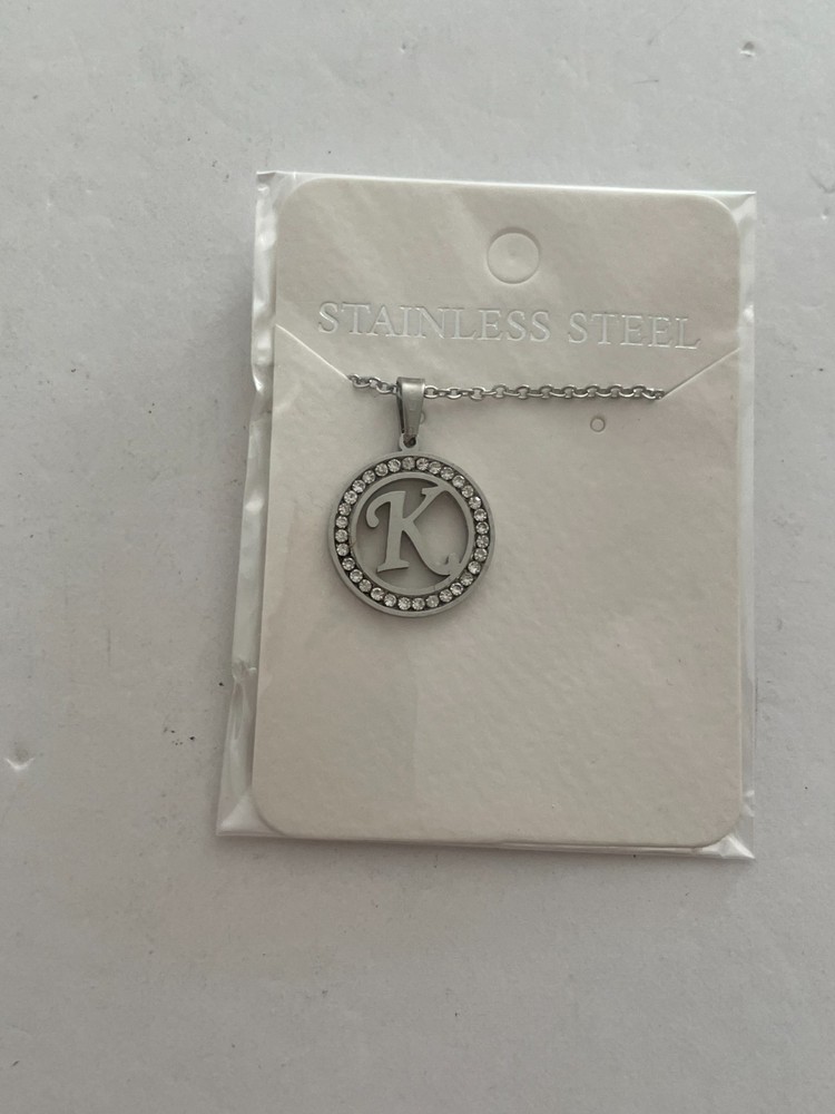 Initial K Pendant Silver Tone Rhinestone Necklace