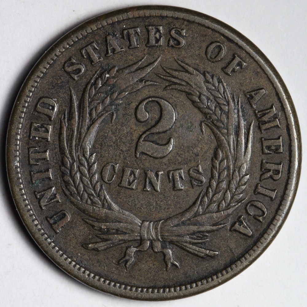 1865 plain 5 Two Cent Piece XF E145 SWEE