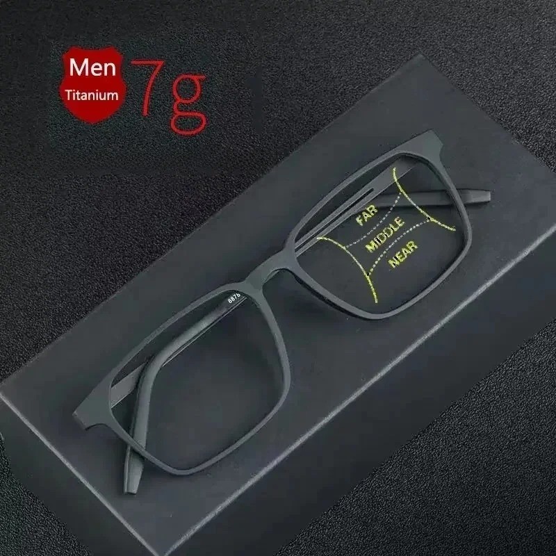 Progressive Multifocal Reading Glasses for Men Blue Light Blocking Titanium Arm