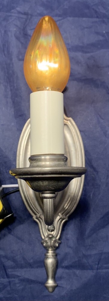Wired Nickel Wall Sconces Light Fixtures Rewired Pair 111E
