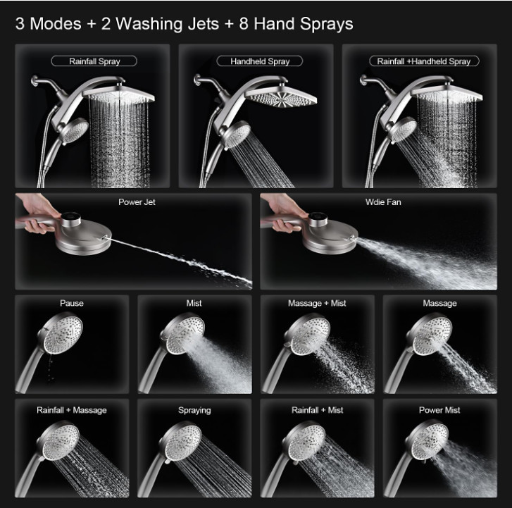 High-Pressure Rain Shower Head – Handheld & Fixed Combo with Magnetic Docking