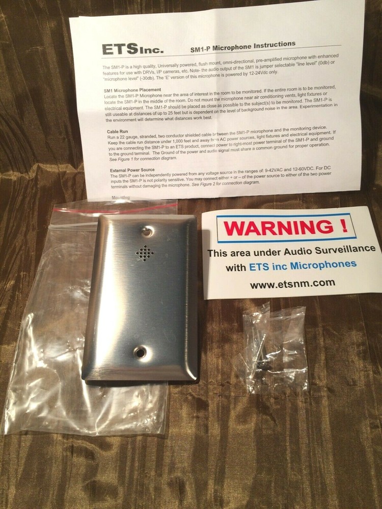 NEW ETS SM1-P SURVEILLANCE MICROPHONE STAINLESS
