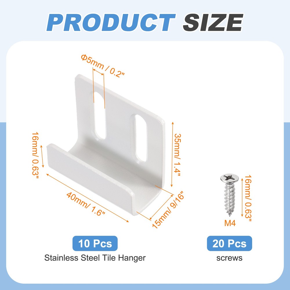 10pcs Adjustable Tile Hooks, White Sand, 15mm (9/16")