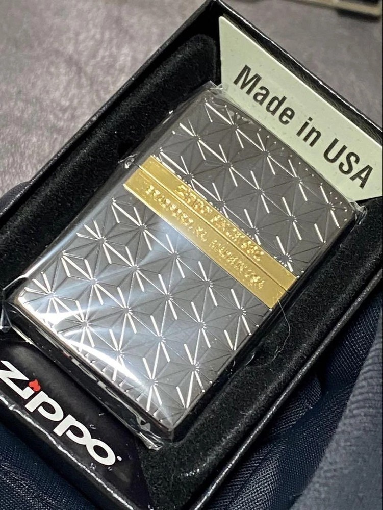 Zippo Asanoha Gold Black Etching Double Sided Processing Lighter Regular Japan