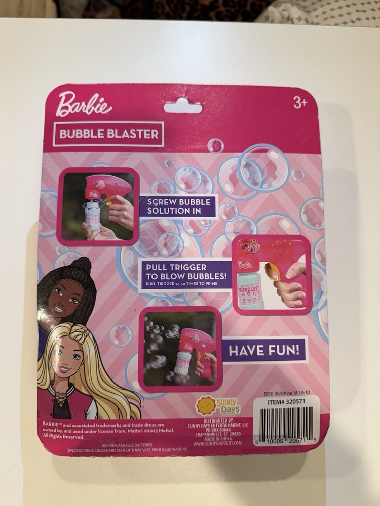 Barbie Bubble Blaster Toy with Bubble Solution (88 mL), 2025, Ages 3 and Up