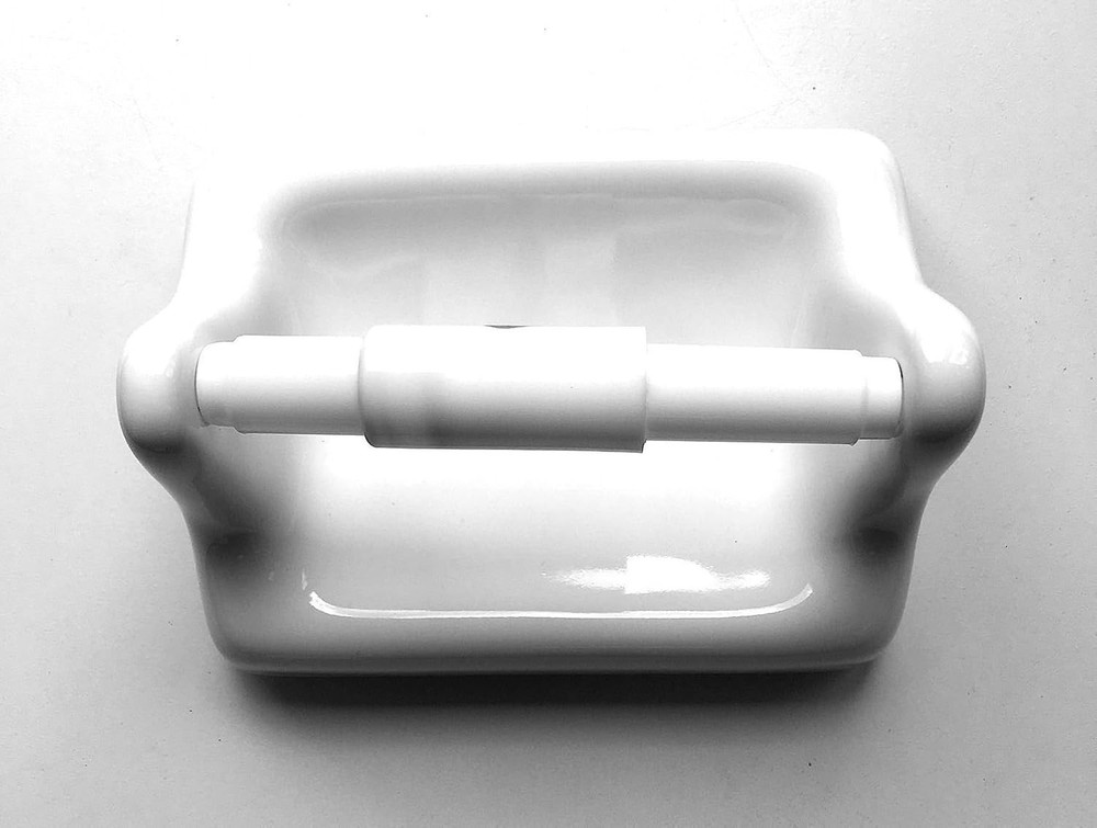 Toilet Paper Tissue Holder White Glazed Ceramic With Roller Bath Accessory