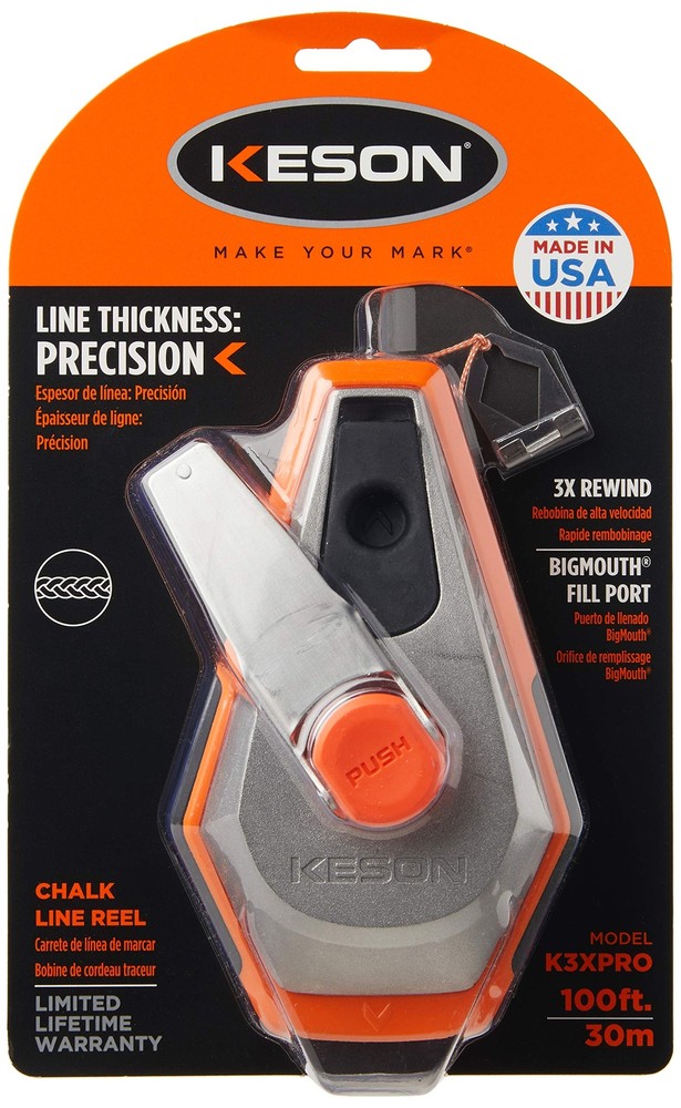 K3xpro Precision String Chalk Line Reel With 3x1 Rewind 100foot