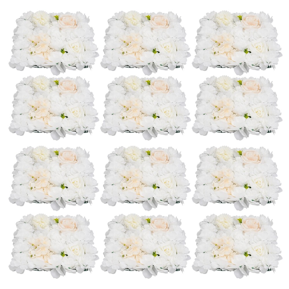 12PCS Artificial Flower Wall Panels White Artificial Flower Wall Backdrop Panels
