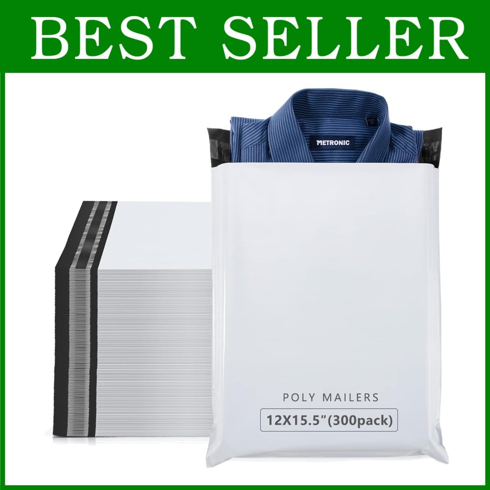 White Poly Mailer Bags - 300 Count 12x15.5 Mailing Envelopes