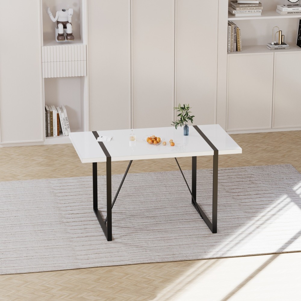 55 " modern rural industrial rectangular MDF white dining table, suitable for