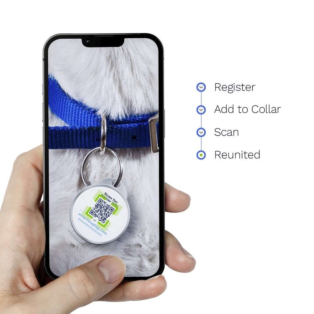wagtopia Smart Pet Tag QR Code Engraved Personalized Metal ID Tag White
