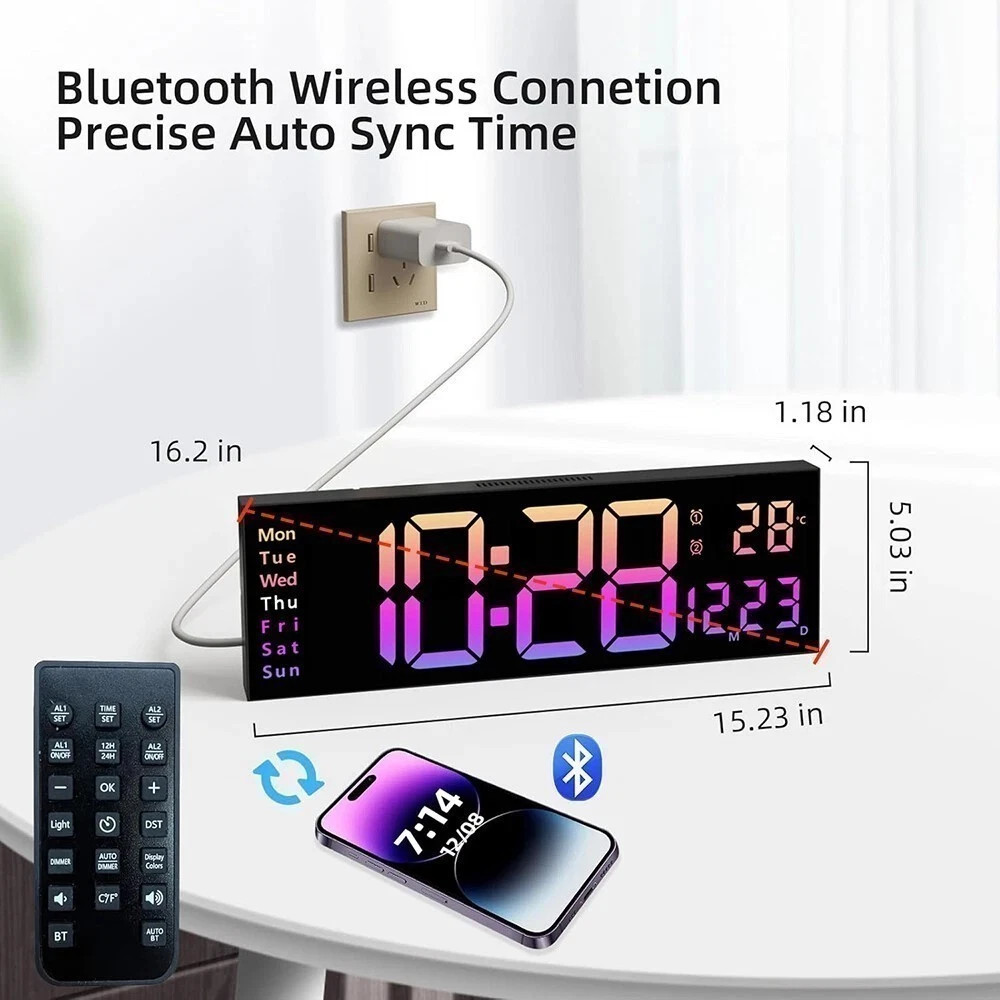 16in Large Digital Wall Clock Large Display LED Wall Clock Timer Pink with Plug