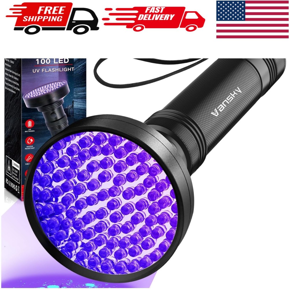 Ultra Bright 100 LED UV Flashlight - Effective Pet Urine & Bed Bug Detector