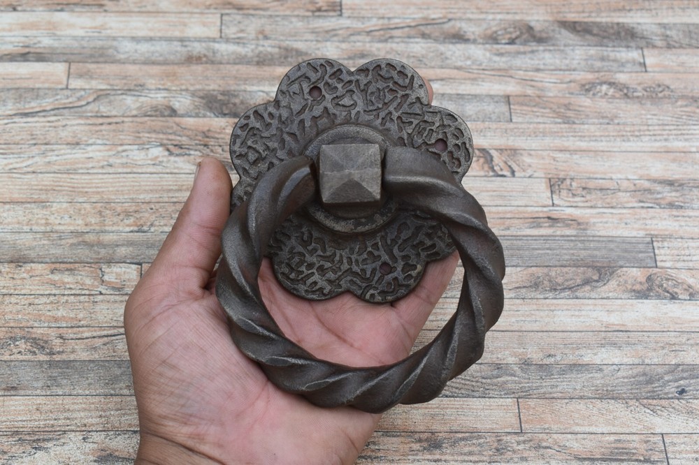 Vintage Style Cast Iron Flower Door Gate Knocker Pulls Drop Handle Home Decor