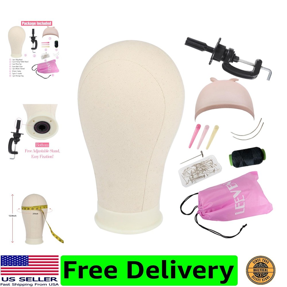 21"-24" Poly Canvas Block Head Professional Mannequin Canvas Head for Making,...