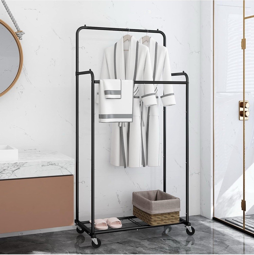 Simple Houseware Standard Double Rod Garment Rack, Black