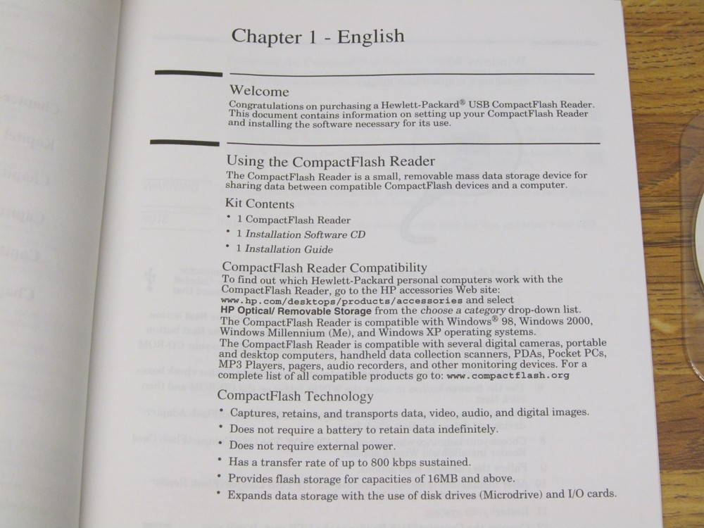 Original HP USB CompactFlash Compact Flash Card Reader NEW In Box P1977A