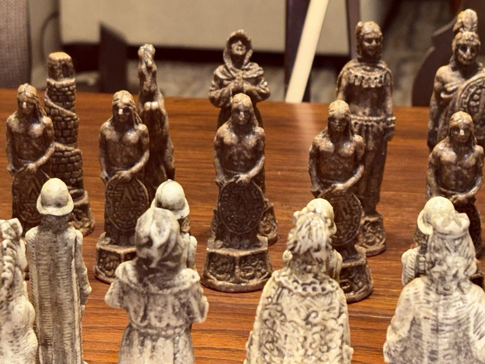 Vintage Aztec Mayan Chess Pieces .