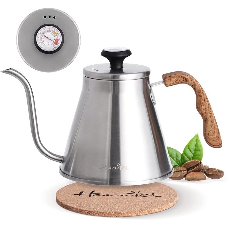 Gooseneck Kettle W/ Thermometer Ergonomic Handle Stainless Steel Induction Safe