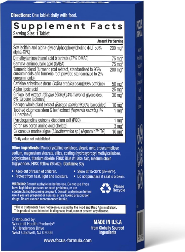 Focus Formula Nootropic Brain Supplement, Focus Capsules for Concentration, Supp