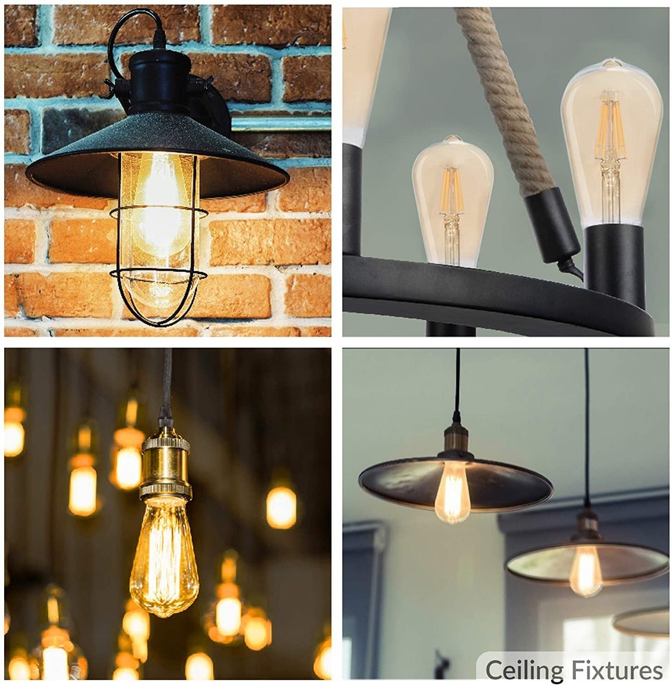 [6 Pack] LED Edison Filament ST21 6W 60W 120V Dimmable E26 2200K Warm Amber